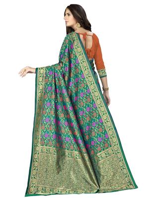 floral zari motifs banarasi saree with blouse - 16349276 - Standard Image - 2