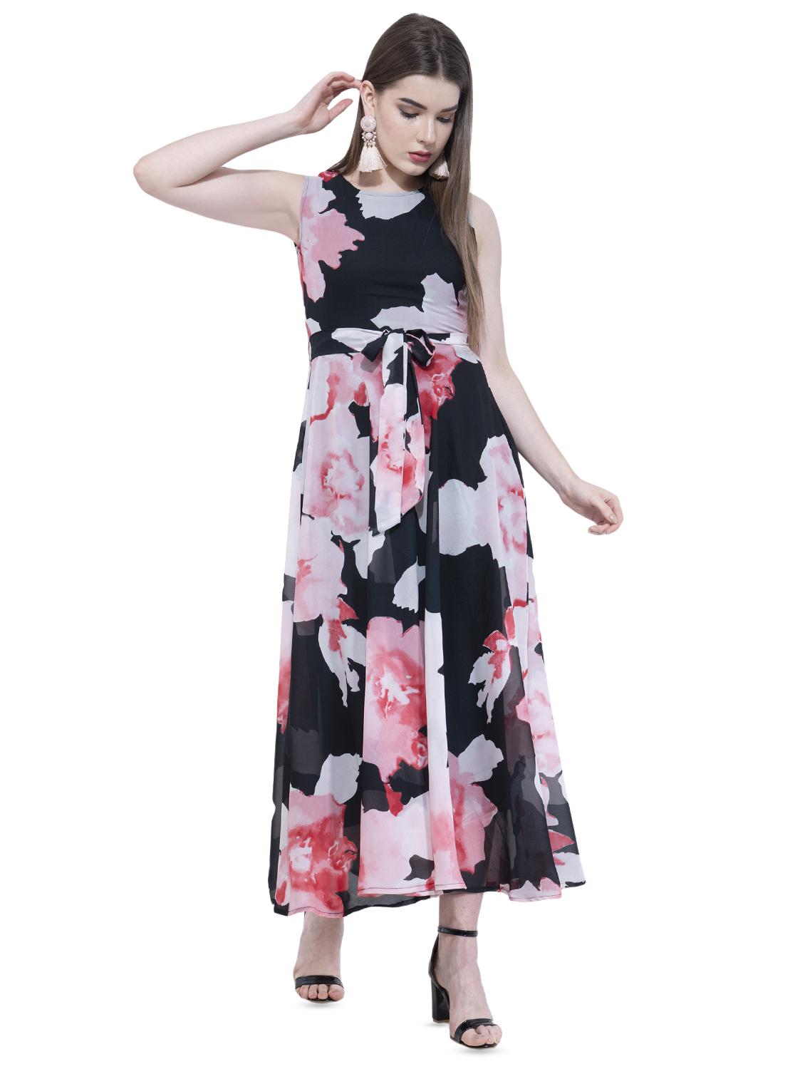 tie knot front floral maxi dress - 16349342 - Zoom Image - 1
