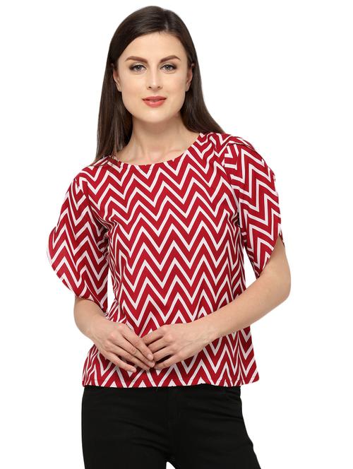 overlap sleeved chevron top - 16349507 - Standard Image - 1