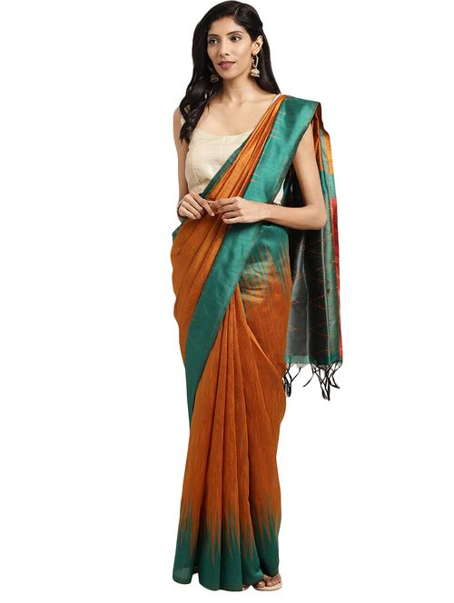 orange silk blend woven saree with blouse - 16349550 - Standard Image - 1
