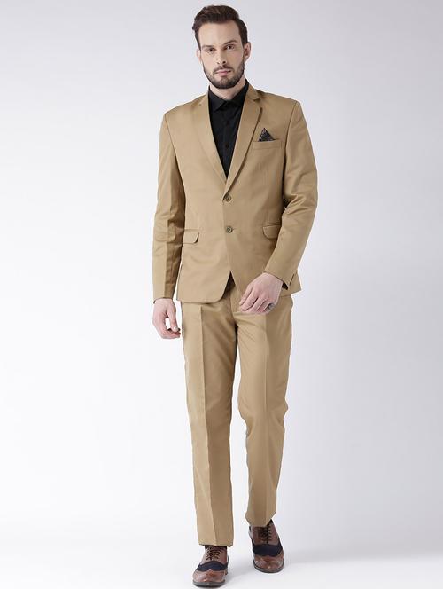 beige solid single breasted suit - 16350508 - Standard Image - 1