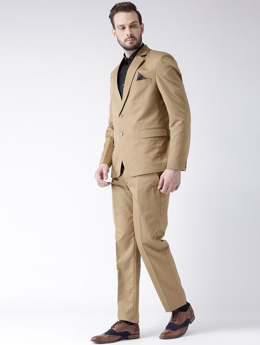 beige solid single breasted suit - 16350508 - Zoom Image - 2