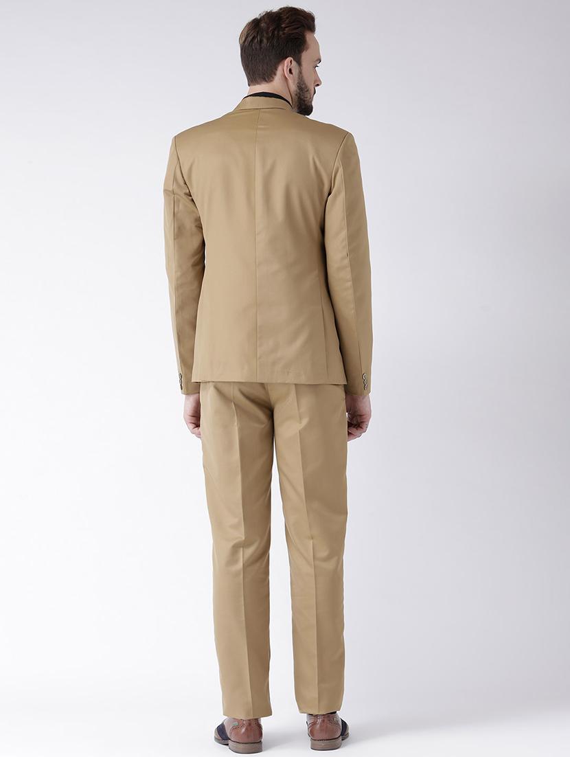 beige solid single breasted suit - 16350508 - Zoom Image - 3