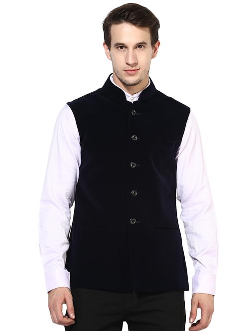 black solid nehru jacket - 16350525 - Standard Image - 1