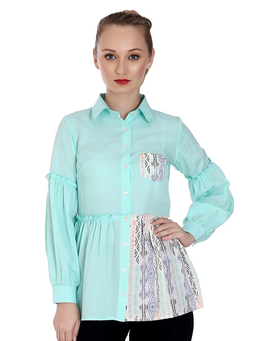 contrast detail bishop sleeved shirt - 16350667 - Zoom Image - 1