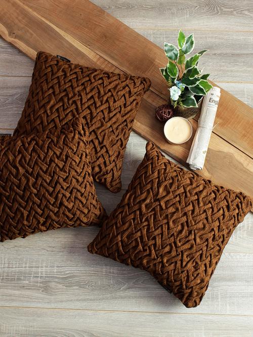romee polyester fabric geometric cushion cover 16x16 set of 3 - brown - 16350899 - Very Small Image - 1