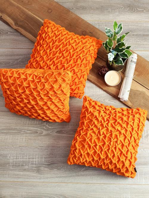 romee polyester fabric geometric cushion cover 16x16 set of 3 - orange - 16350903 - Very Small Image - 1