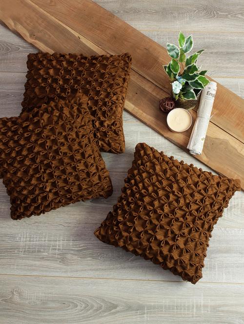 romee polyester fabric geometric cushion cover 16x16 set of 3 - brown - 16350904 - Very Small Image - 1