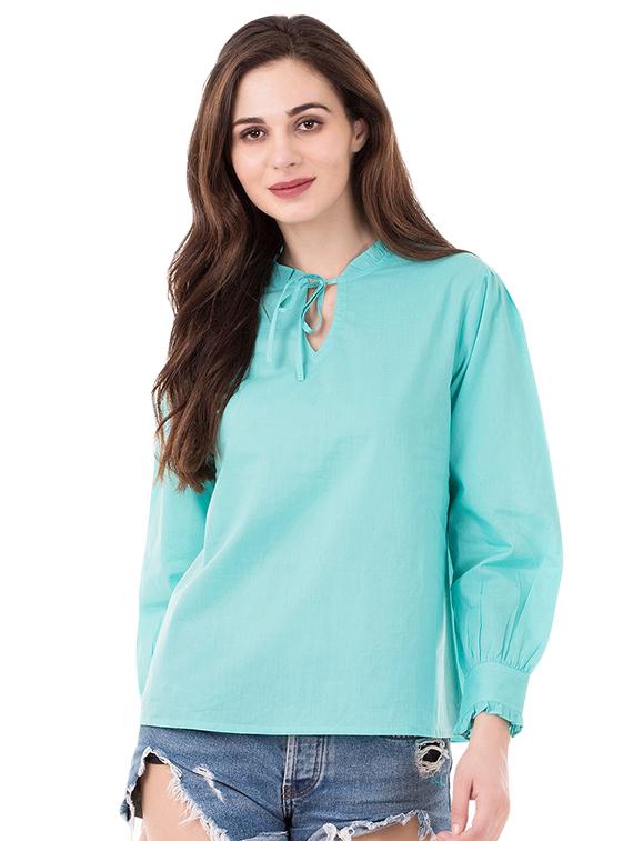 tie up neck long sleeved top - 16350942 - Zoom Image - 1
