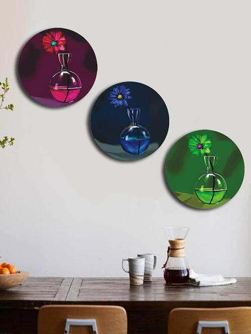 Studio Shubham wooden Floral pot wall plates for hanging(Set of 3) - 16351081 - Standard Image - 1