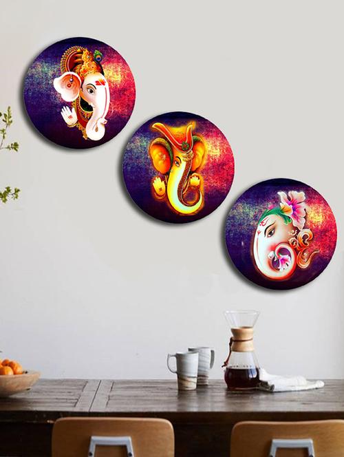 studio shubham wooden lord ganesha wall plates for hanging(set of 3) - 16351089 - Standard Image - 1