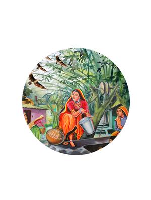 studio shubham wooden vintage village wall plates for hanging(set of 3) - 16351099 - Standard Image - 3