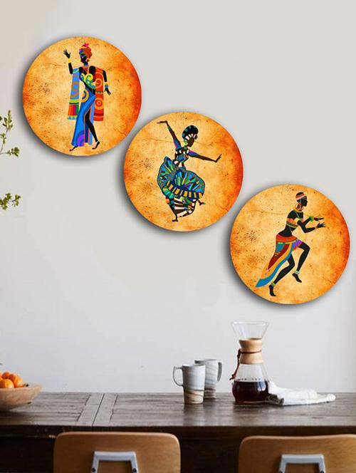 Studio Shubham wooden African dancing art wall plates for hanging(Set of 3) - 16351102 - Standard Image - 1
