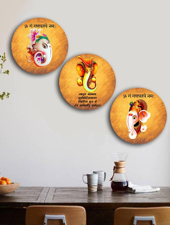 Studio Shubham wooden Lord ganesha wall plates for hanging(Set of 3) - 16351110 - Zoom Image - 1