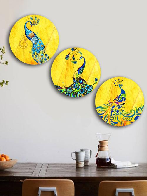 Studio Shubham wooden Designer Peacock wall plates for hanging(Set of 3) - 16351113 - Standard Image - 1