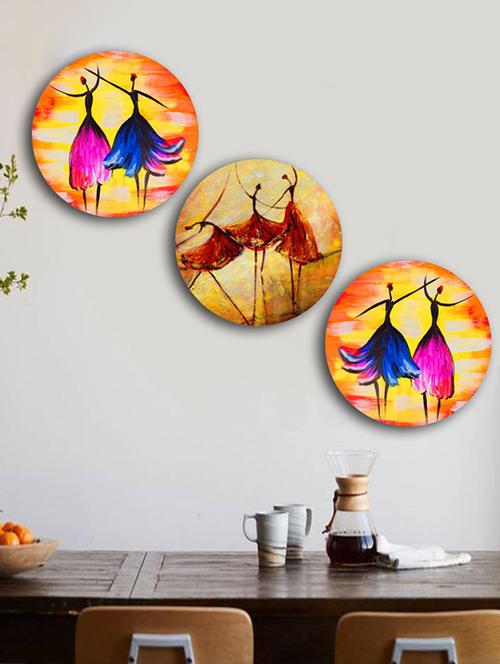 Studio Shubham wooden Abstract dancing art wall plates for hanging(Set of 3) - 16351116 - Standard Image - 1
