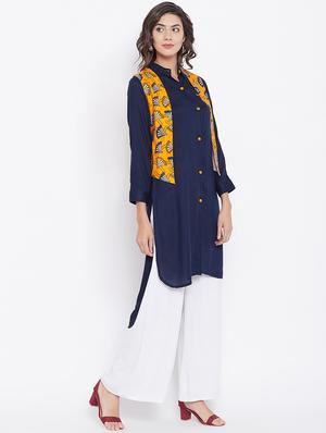 solid straight kurta with jacket - 16351553 - Standard Image - 2