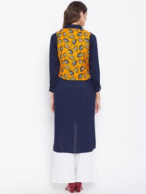 solid straight kurta with jacket - 16351553 - Standard Image - 3