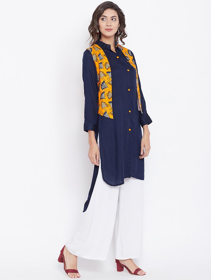 solid straight kurta with jacket - 16351553 - Zoom Image - 2