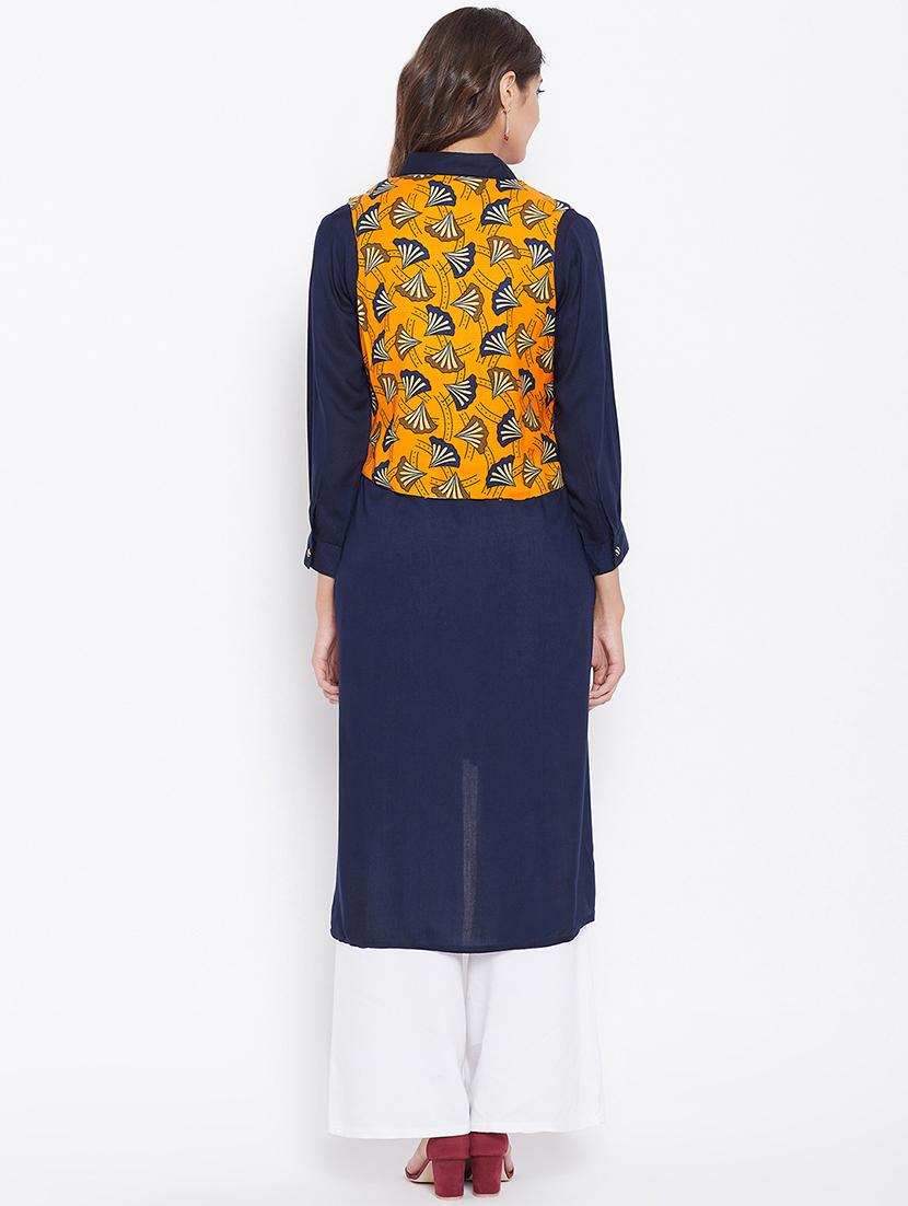 solid straight kurta with jacket - 16351553 - Zoom Image - 3