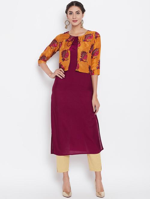 solid straight kurta with jacket - 16351558 - Standard Image - 1