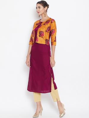 solid straight kurta with jacket - 16351558 - Standard Image - 2