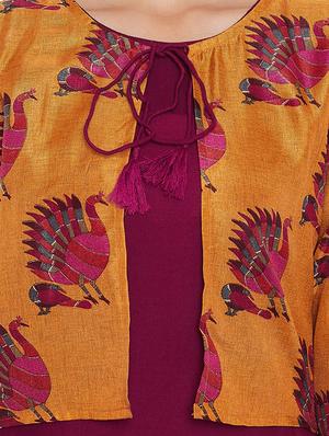 solid straight kurta with jacket - 16351558 - Standard Image - 4