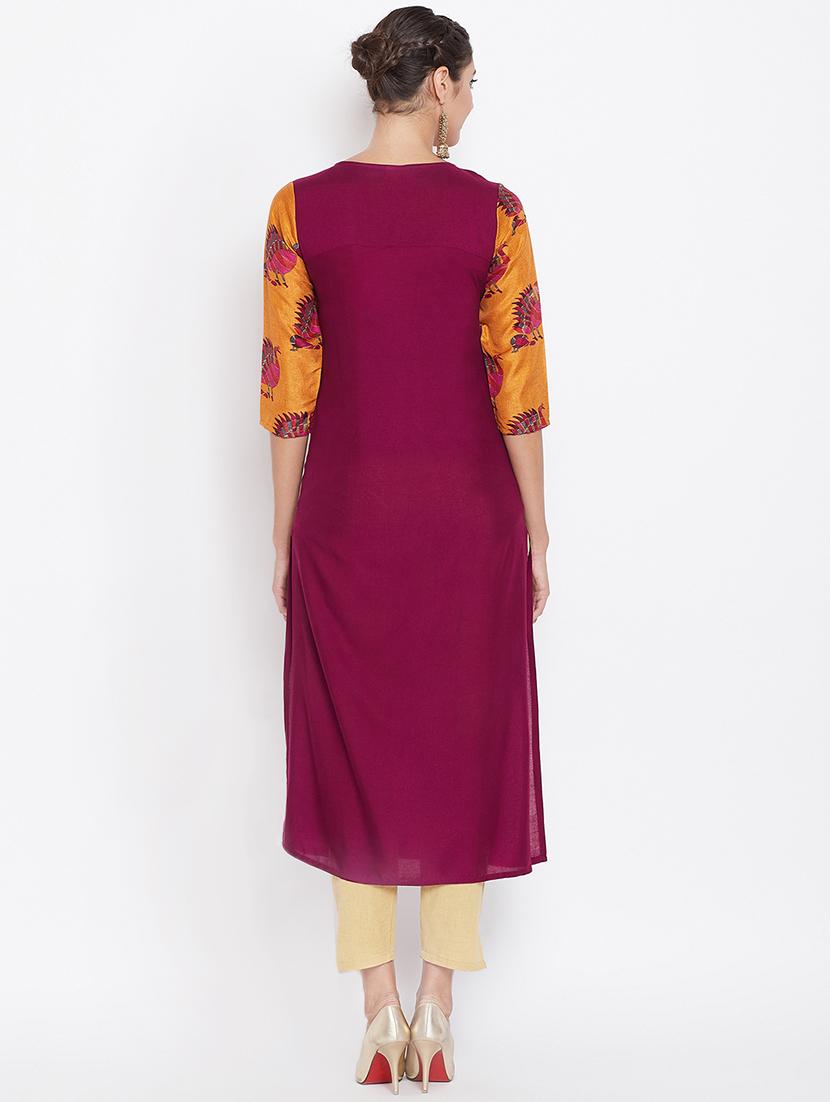 solid straight kurta with jacket - 16351558 - Zoom Image - 3