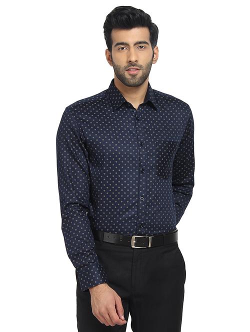 navy blue printed formal shirt - 16351806 - Standard Image - 1