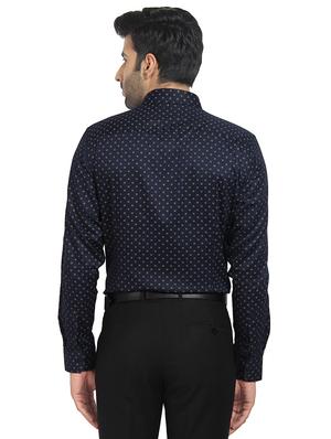 navy blue printed formal shirt - 16351806 - Standard Image - 3