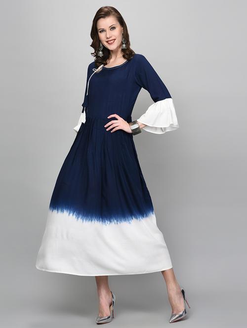 tie & dye flared ethnic dress - 16352031 - Standard Image - 1