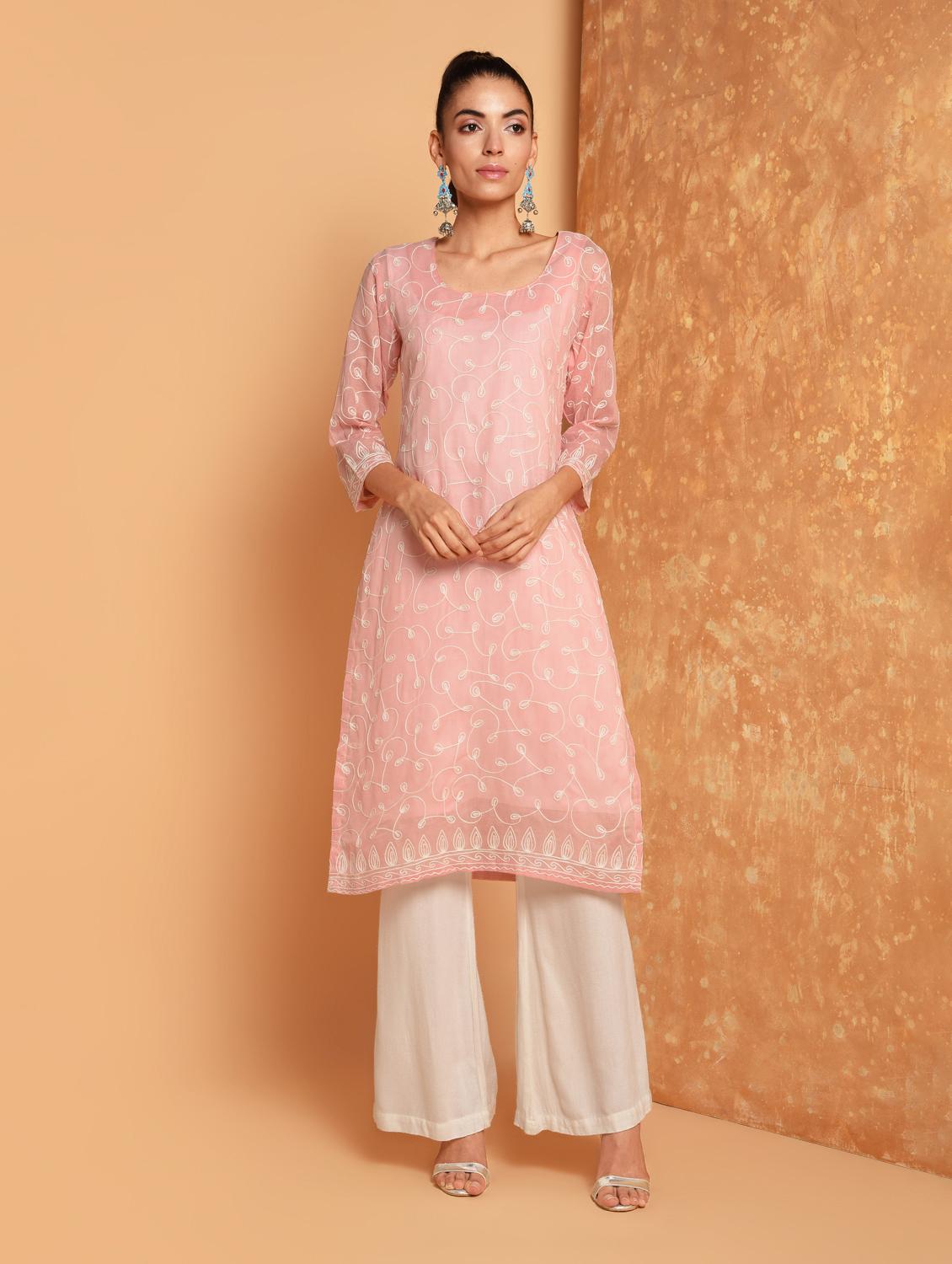embroidered a-line kurta - 16352216 - Zoom Image - 1