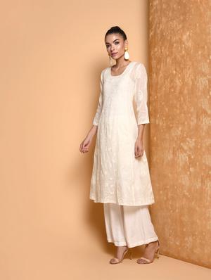 offwhite cotton aline kurta - 16352549 - Standard Image - 3