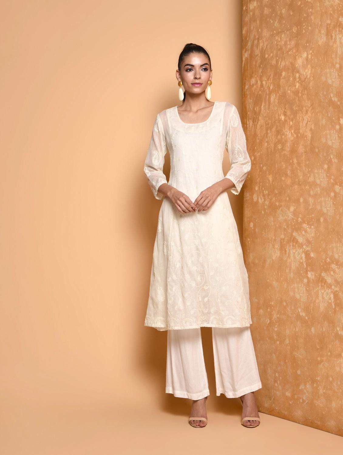 offwhite cotton aline kurta - 16352549 - Zoom Image - 2