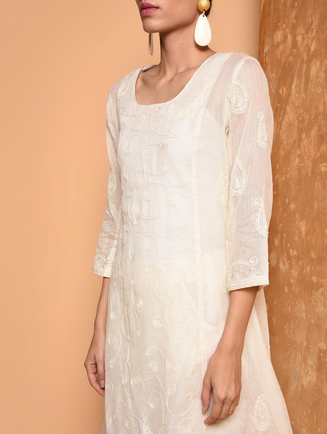 offwhite cotton aline kurta - 16352549 - Zoom Image - 5