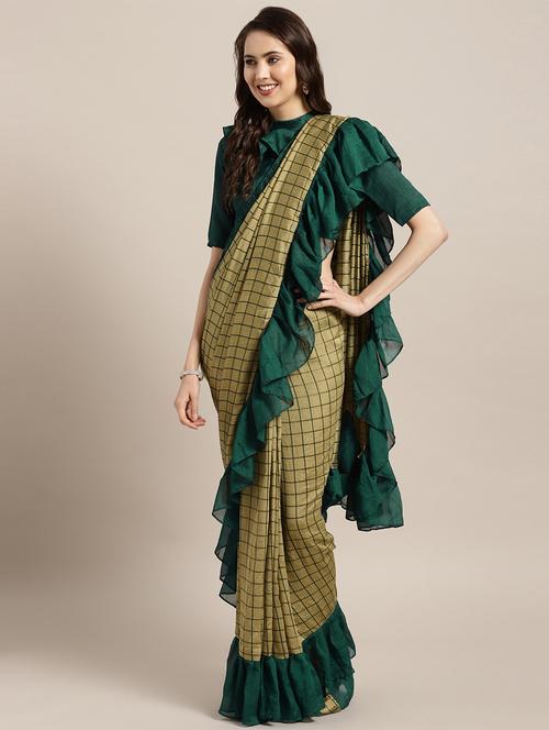 checkered ruffled saree with blouse - 16353592 - Standard Image - 1