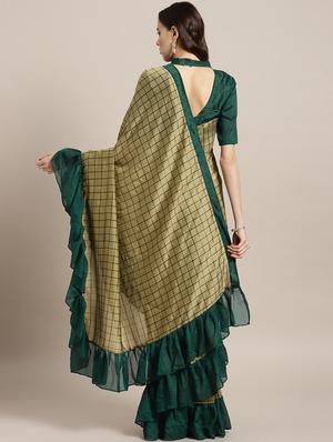 checkered ruffled saree with blouse - 16353592 - Standard Image - 2