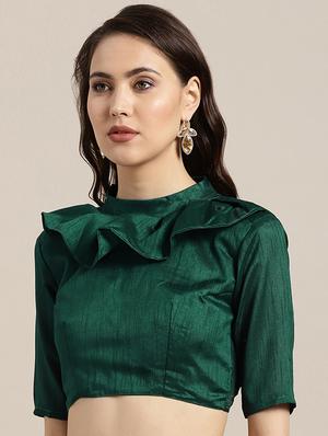 checkered ruffled saree with blouse - 16353592 - Standard Image - 3