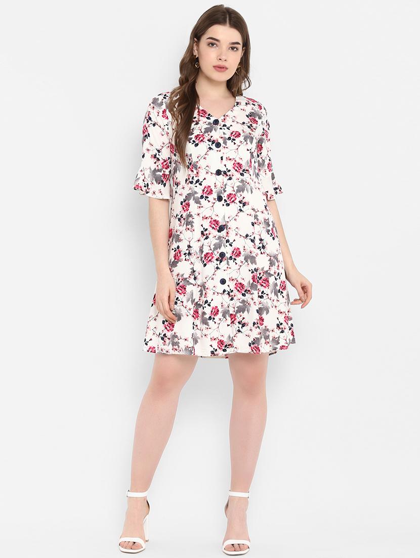 flute sleeved floral a-line dress - 16353683 - Zoom Image - 1