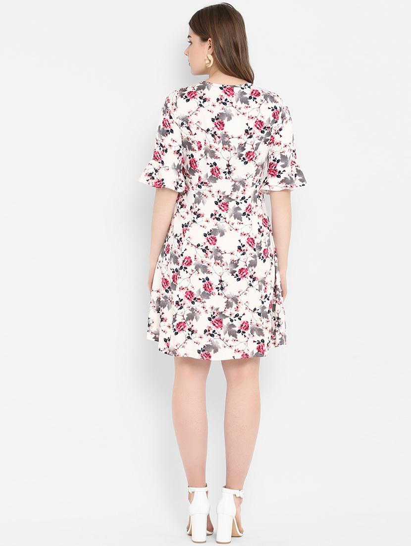 flute sleeved floral a-line dress - 16353683 - Zoom Image - 3