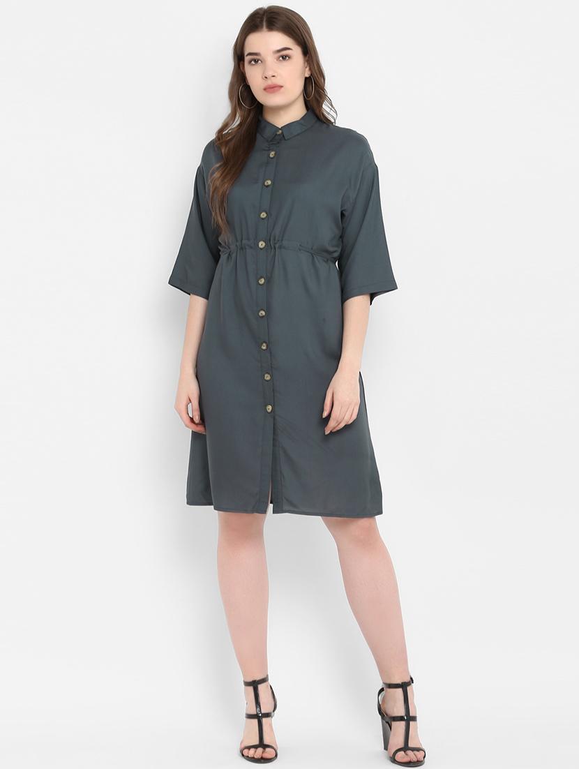 tie back solid shirt dress - 16353688 - Zoom Image - 1