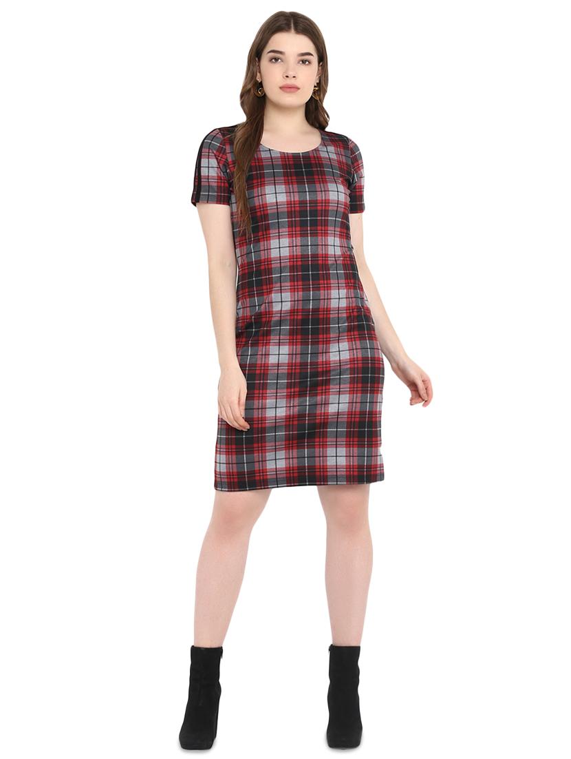 round neck checkered sheath dress - 16353691 - Zoom Image - 1
