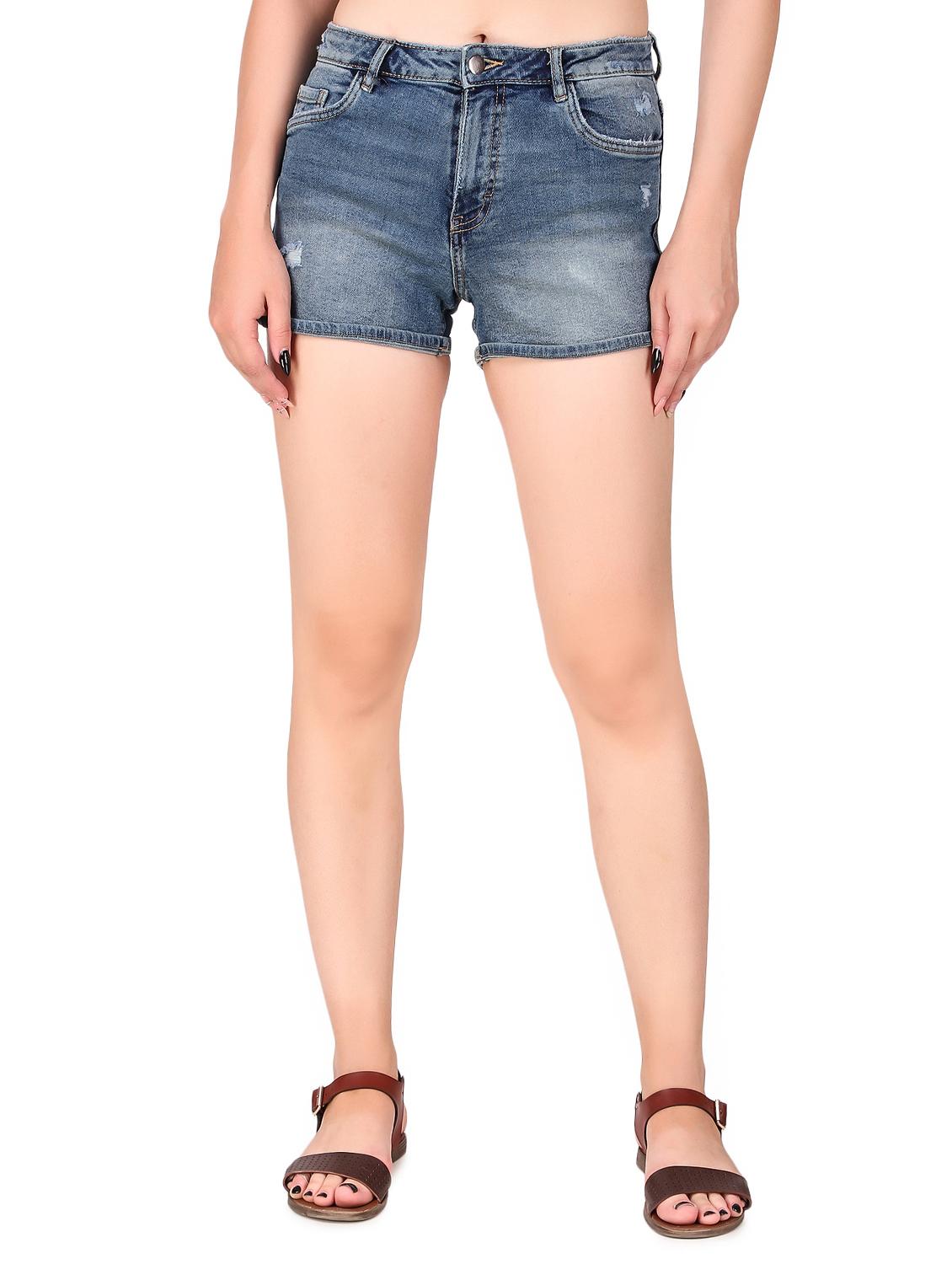 high rise distressed denim shorts - 16354757 - Zoom Image - 1