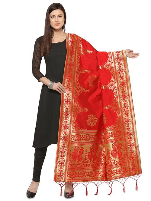 red silk banarasi dupatta - 16354872 - Standard Image - 1