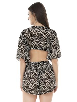 flutter sleeved crop top and shorts set - 16356552 - Standard Image - 3