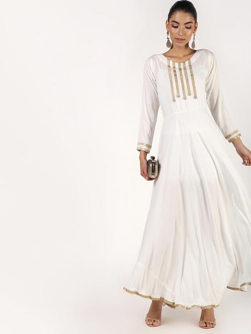solid lace flared kurta - 16357046 - Standard Image - 1