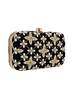 black cotton polyester blend box clutch - 16357184 - Standard Image - 4