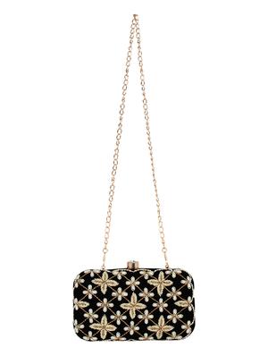 black cotton polyester blend box clutch - 16357184 - Standard Image - 5