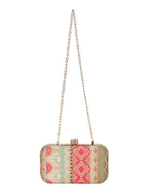 beige cotton polyester blend box clutch - 16357190 - Standard Image - 5