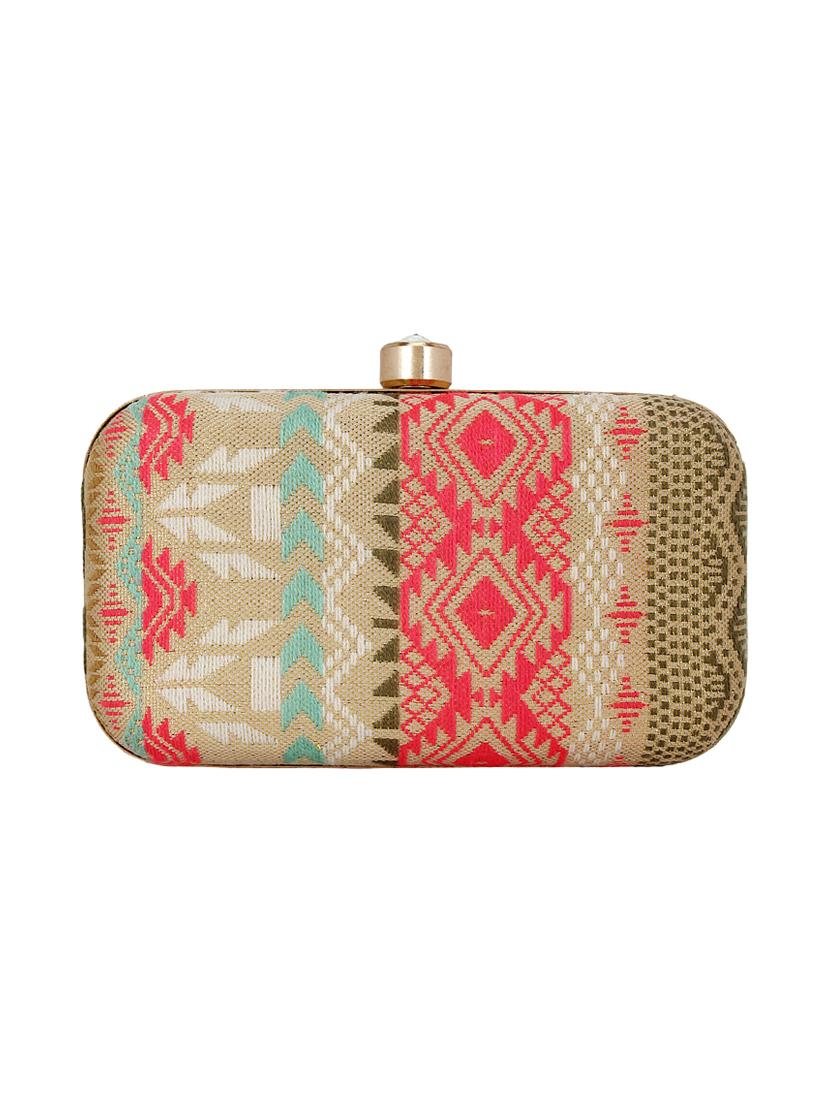 beige cotton polyester blend box clutch - 16357190 - Zoom Image - 2